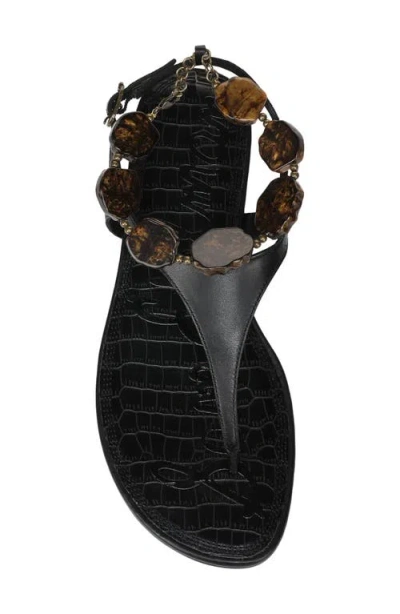 Sam Edelman Canna Thong Crocodile-effect Sandals In Black