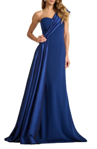 Tadashi Shoji One-shoulder Draped Crepe Gown In Blue