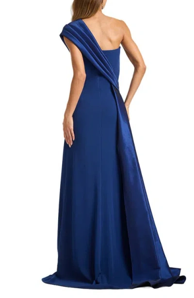Tadashi Shoji One-shoulder Draped Crepe Gown In Blue
