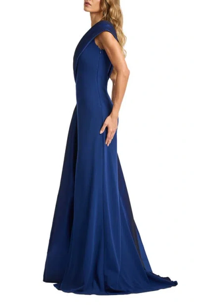 Tadashi Shoji One-shoulder Draped Crepe Gown In Blue