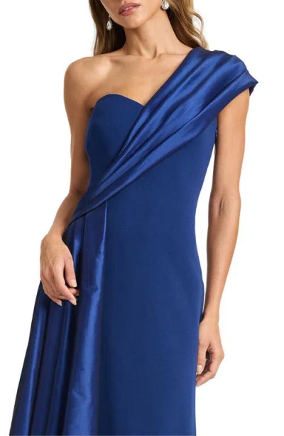Tadashi Shoji One-shoulder Draped Crepe Gown In Blue