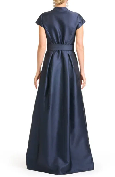 Sachin & Babi Marta Belted Floral-print Mikado Shirt Gown In Blue