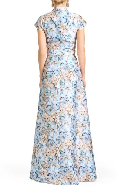 Sachin & Babi Etienne Floral-print Mikado Wrap Gown In Blue