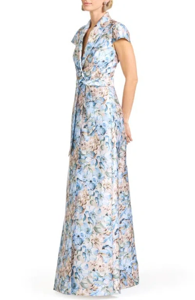 Sachin & Babi Etienne Floral-print Mikado Wrap Gown In Blue