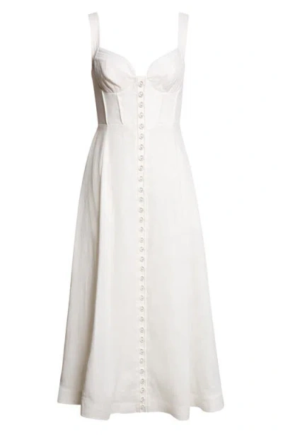 Zimmermann Luna Buttoned Linen Picnic Midi Dress In White