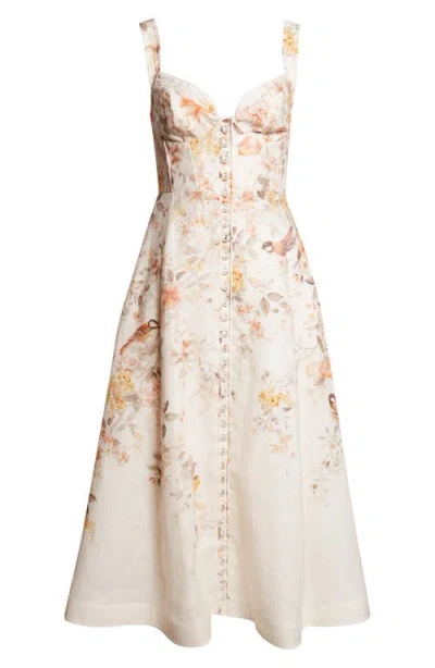 Zimmermann Luna Buttoned Picnic Dress In Cream Songbird In Brown