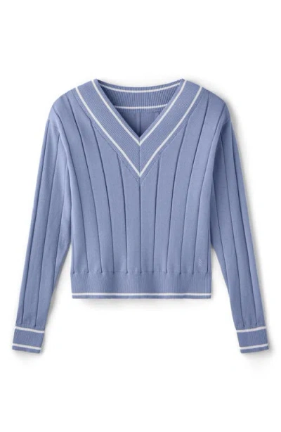 Rhone Varsity Cable Knit Sweater Hydrangea Blue In Blue