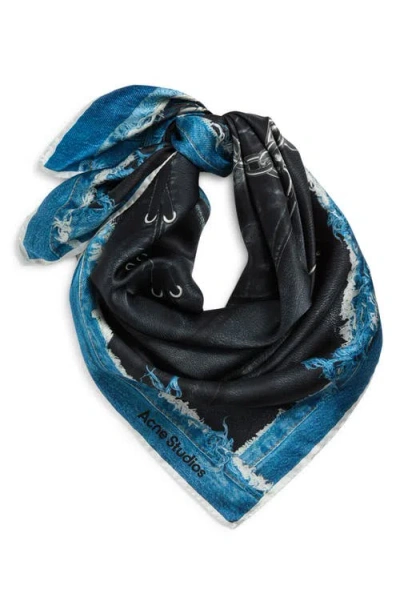 Acne Studios Women Printed Silk Scarf In Blue
