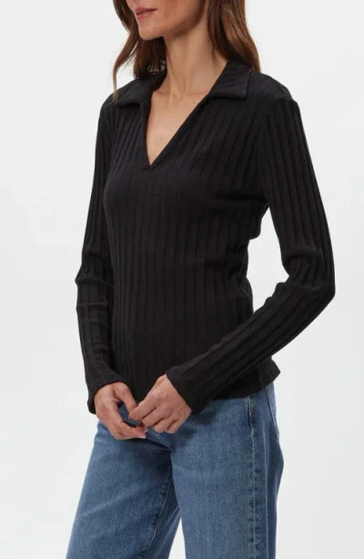 Michael Stars Liyah Long Sleeve Collared Top In Black