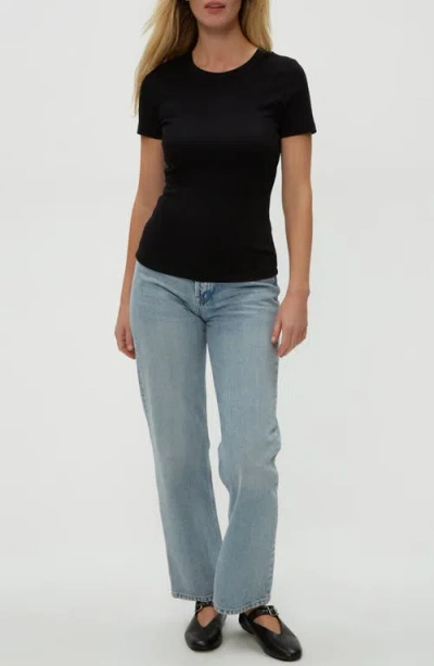 Michael Stars Rico Crewneck Strech Cotton Blend Rib T-shirt In Burgundy