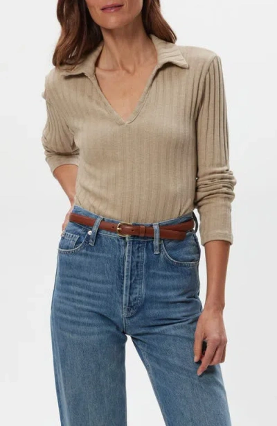 Michael Stars Liyah Long Sleeve Collared Top In Brown