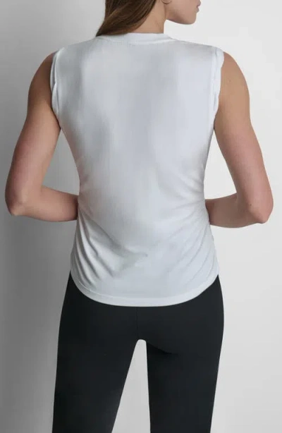 Dkny Script Ruched Cotton Blend Tank In White