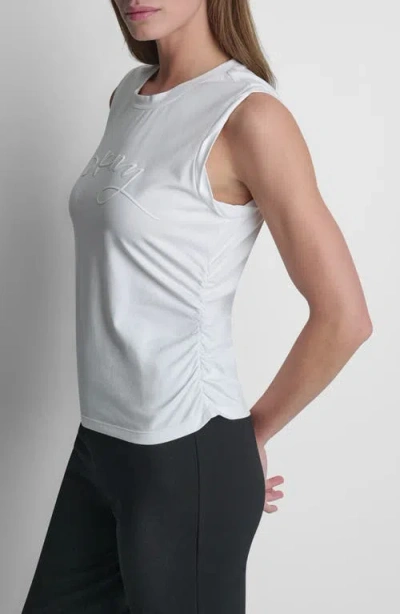 Dkny Script Ruched Cotton Blend Tank In White