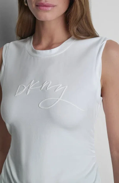 Dkny Script Ruched Cotton Blend Tank In White