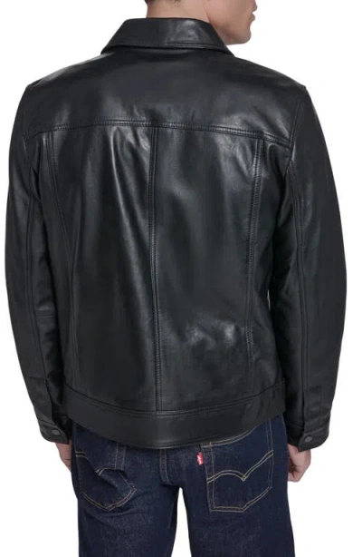 Cole Haan Leather Trucker Jacket In Black