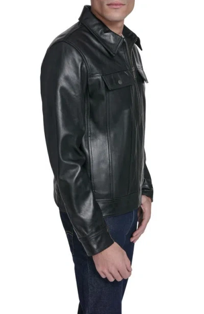 Cole Haan Leather Trucker Jacket In Black