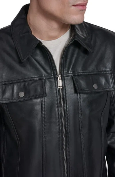 Cole Haan Leather Trucker Jacket In Black