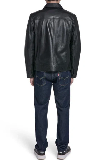 Cole Haan Leather Trucker Jacket In Black