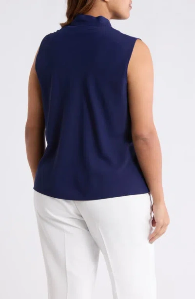 Kasper Sleeveless Tie Front Top In Blue