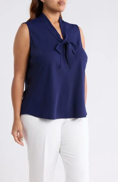 Kasper Sleeveless Tie Front Top In Blue
