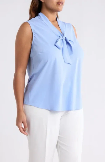 Kasper Sleeveless Tie Front Top In Blue