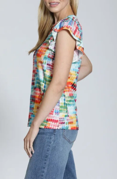 Apny Double Ruffle Cap Sleeve Top In Multi