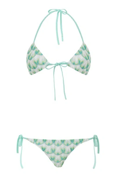 Missoni Triangle Bikini In Viscose With Floral Motif In Green