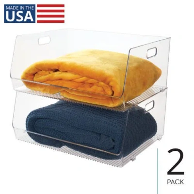 Idesign Stackable Open-front Bin With Handles, Set Of 2, Clear, Made In Transparent