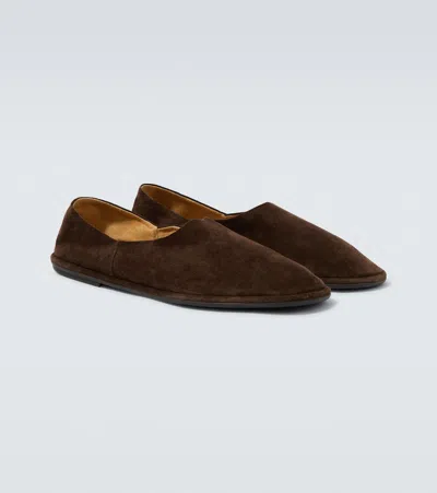 The Row Canal Suede Slip-on Shoes In Brown