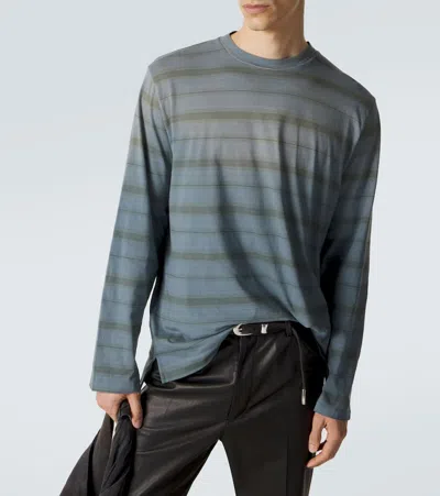 Our Legacy Mens Spray Fade Ghost Stripe Striped Boxy-fit Long-sleeve Cotton-shirt In Blue