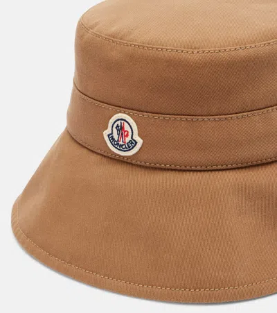 Moncler Logo Patch Drawstring Bucket Hat In Brown