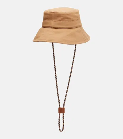 Moncler Logo Patch Drawstring Bucket Hat In Brown