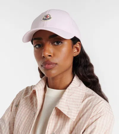 Moncler Gabardine Baseball Cap With Logo Patch In Pink