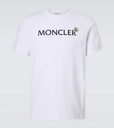 Moncler Mens White Flocked-logo Badge Short-sleeve Cotton-jersey T-shirt