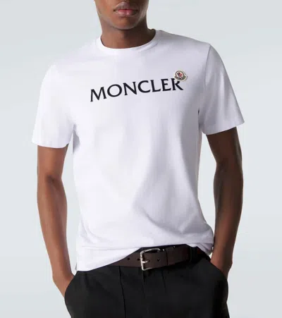 Moncler Mens White Flocked-logo Badge Short-sleeve Cotton-jersey T-shirt