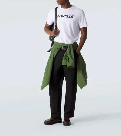 Moncler Mens White Flocked-logo Badge Short-sleeve Cotton-jersey T-shirt