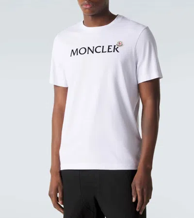 Moncler Mens White Flocked-logo Badge Short-sleeve Cotton-jersey T-shirt