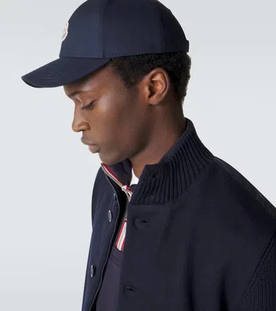 Moncler Logo-patch Cotton-gabardine Baseball Cap In Blue