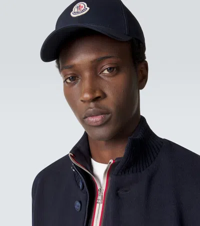 Moncler Logo-patch Cotton-gabardine Baseball Cap In Blue