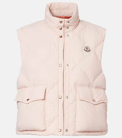Moncler Biois High Collar Quilted Vest Pockets In Pink