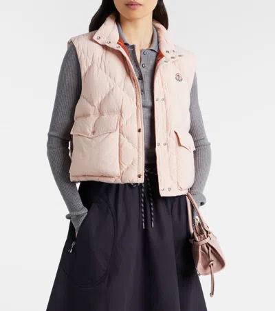Moncler Biois High Collar Quilted Vest Pockets In Pink