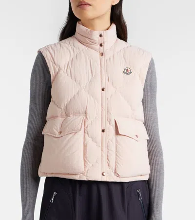 Moncler Biois High Collar Quilted Vest Pockets In Pink