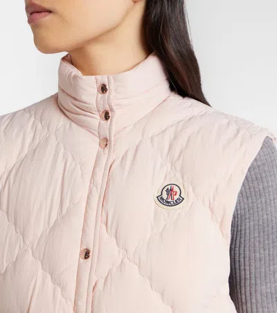 Moncler Biois High Collar Quilted Vest Pockets In Pink