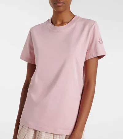 Moncler Cotton Ribbed Crewneck Short-sleeve T-shirt In Pink