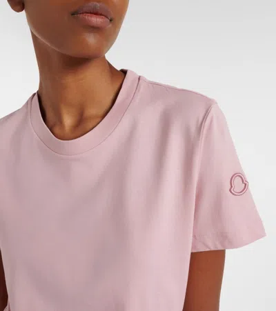 Moncler Cotton Ribbed Crewneck Short-sleeve T-shirt In Pink