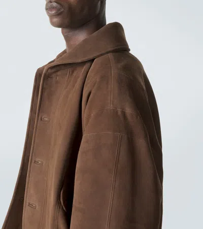 Auralee Button-up Suede Jacket In Brown