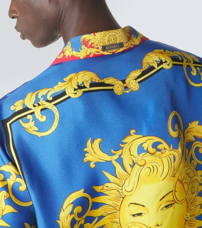 Versace Printed Silk Bowling Shirt In Blue