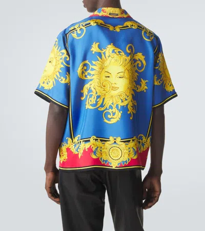 Versace Printed Silk Bowling Shirt In Blue