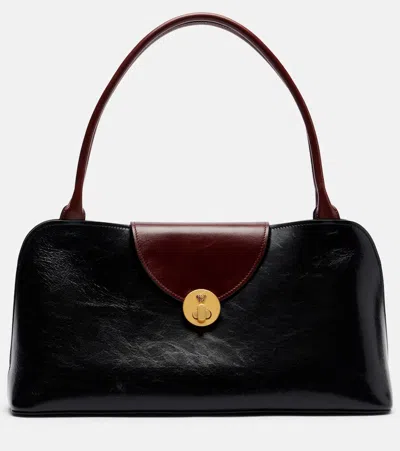 Versace Vivian Medium Two-tone Textured-leather Shoulder Bag In Black