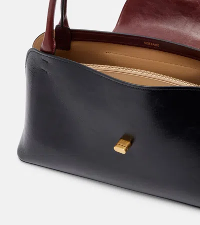 Versace Vivian Medium Two-tone Textured-leather Shoulder Bag In Black